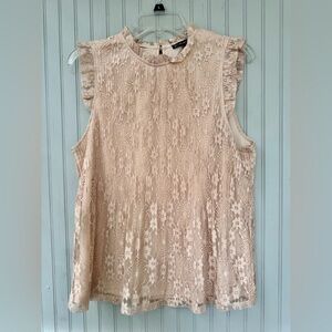 Adrianna Papell Nude Beige Floral Lace High-Neck Sleeveless Camisole